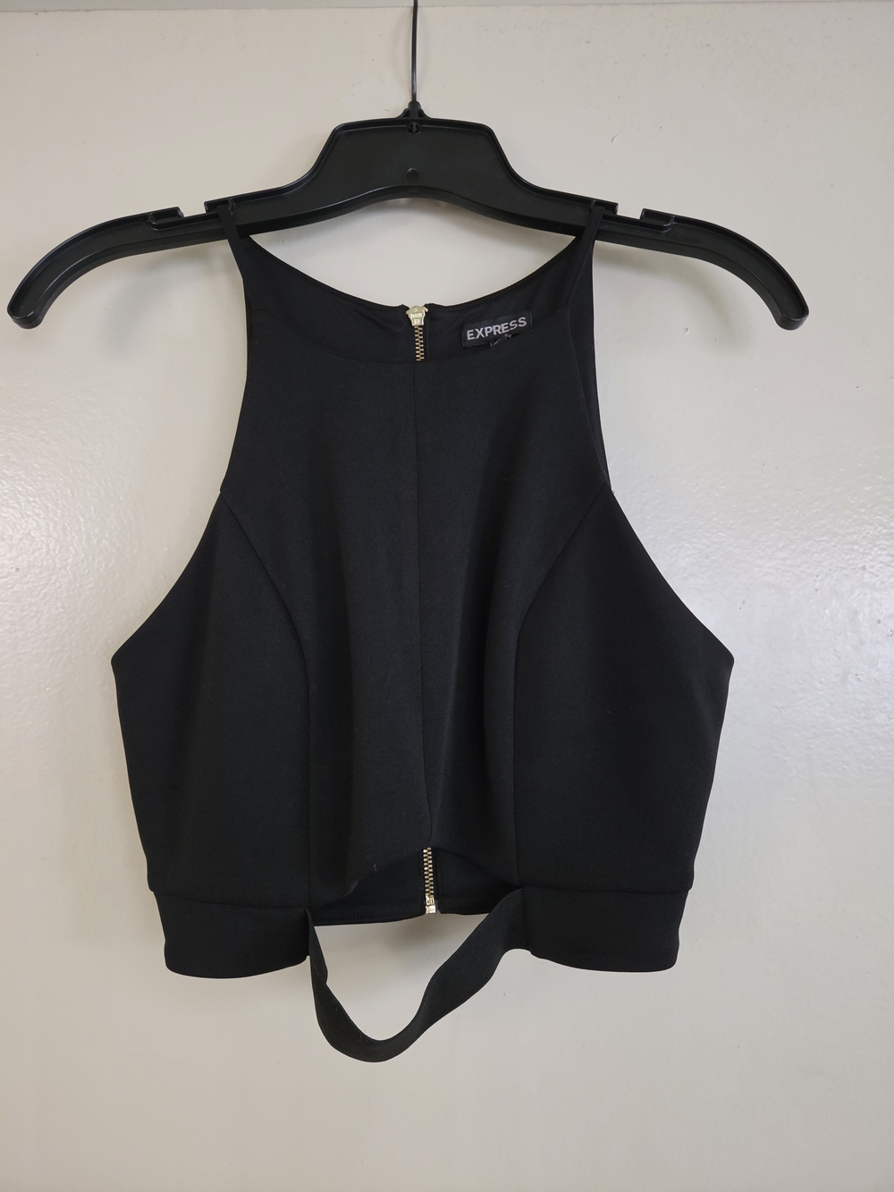 Express Black Cropped Halter Zip-Back Top - Size S
